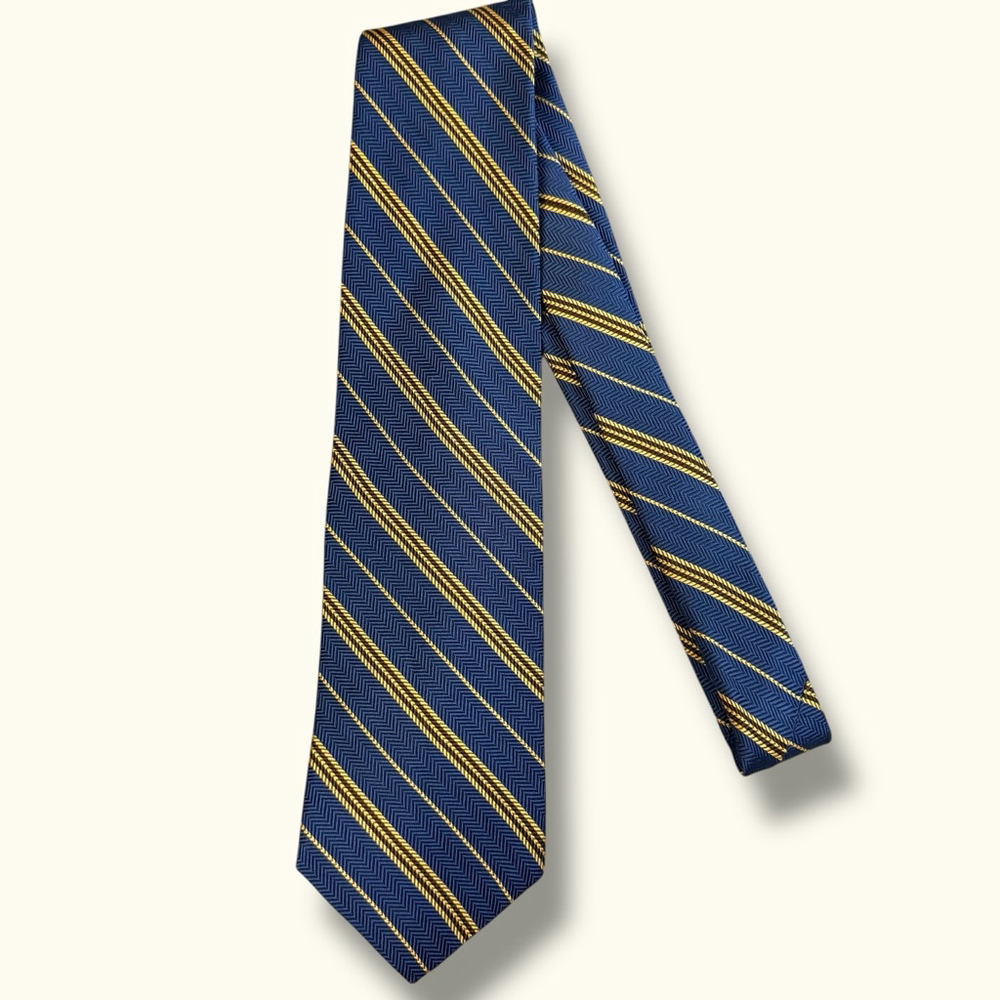 Brooks Brothers Makers Silk Tie Navy Gold Stripe Herringbone USA England